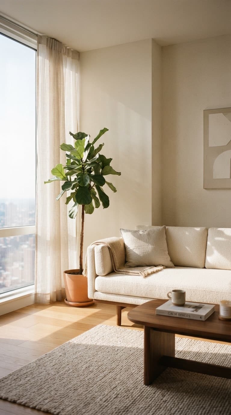 Sunlit high-rise apartment living room